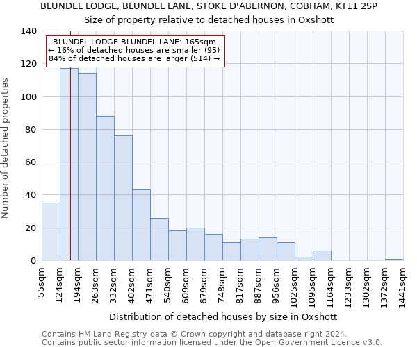 BLUNDEL LODGE, BLUNDEL LANE, STOKE D'ABERNON, COBHAM, KT11 2SP: Size of property relative to detached houses in Oxshott