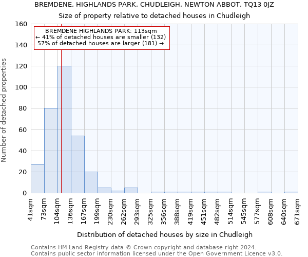 BREMDENE, HIGHLANDS PARK, CHUDLEIGH, NEWTON ABBOT, TQ13 0JZ: Size of property relative to detached houses in Chudleigh