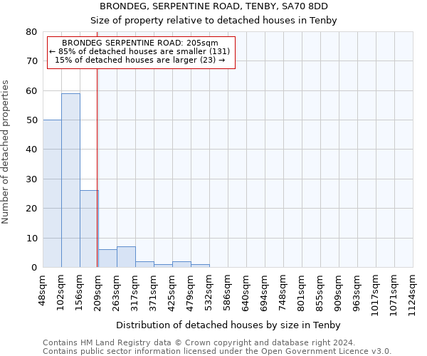 BRONDEG, SERPENTINE ROAD, TENBY, SA70 8DD: Size of property relative to detached houses in Tenby