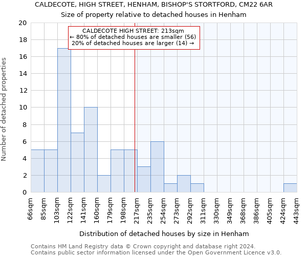 CALDECOTE, HIGH STREET, HENHAM, BISHOP'S STORTFORD, CM22 6AR: Size of property relative to detached houses in Henham