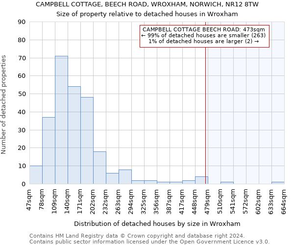 CAMPBELL COTTAGE, BEECH ROAD, WROXHAM, NORWICH, NR12 8TW: Size of property relative to detached houses in Wroxham