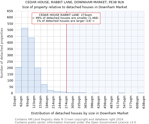 CEDAR HOUSE, RABBIT LANE, DOWNHAM MARKET, PE38 9LN: Size of property relative to detached houses in Downham Market