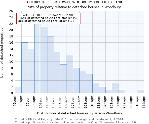 CHERRY TREE, BROADWAY, WOODBURY, EXETER, EX5 1NR: Size of property relative to detached houses in Woodbury