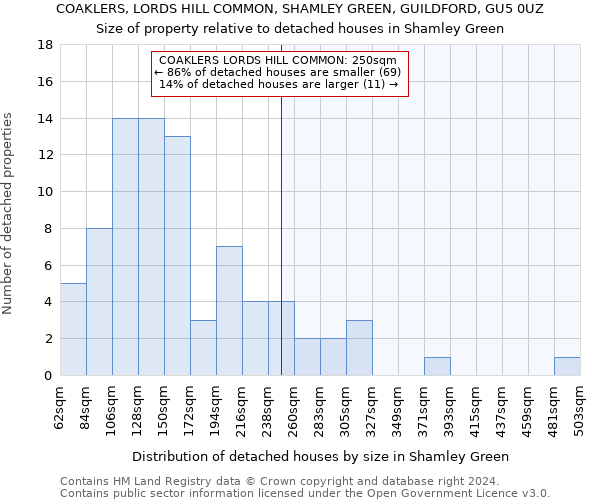 COAKLERS, LORDS HILL COMMON, SHAMLEY GREEN, GUILDFORD, GU5 0UZ: Size of property relative to detached houses in Shamley Green