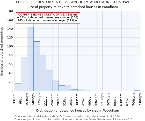 COPPER BEECHES, CRESTA DRIVE, WOODHAM, ADDLESTONE, KT15 3SW: Size of property relative to detached houses in Woodham