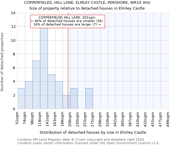 COPPERFIELDS, HILL LANE, ELMLEY CASTLE, PERSHORE, WR10 3HU: Size of property relative to detached houses in Elmley Castle