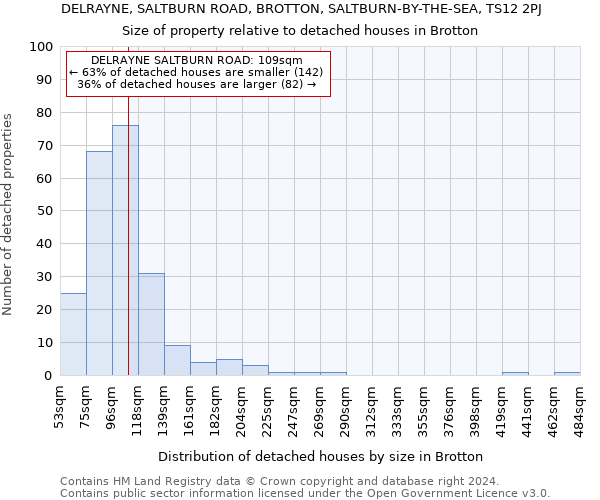 DELRAYNE, SALTBURN ROAD, BROTTON, SALTBURN-BY-THE-SEA, TS12 2PJ: Size of property relative to detached houses in Brotton