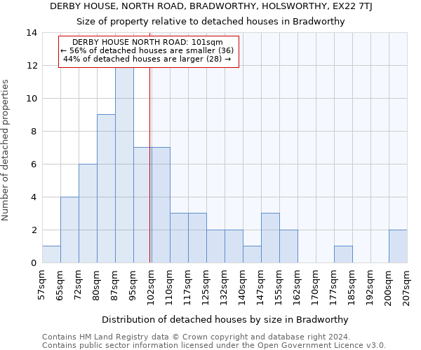 DERBY HOUSE, NORTH ROAD, BRADWORTHY, HOLSWORTHY, EX22 7TJ: Size of property relative to detached houses in Bradworthy