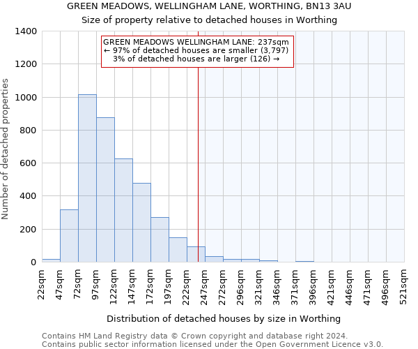 GREEN MEADOWS, WELLINGHAM LANE, WORTHING, BN13 3AU: Size of property relative to detached houses in Worthing