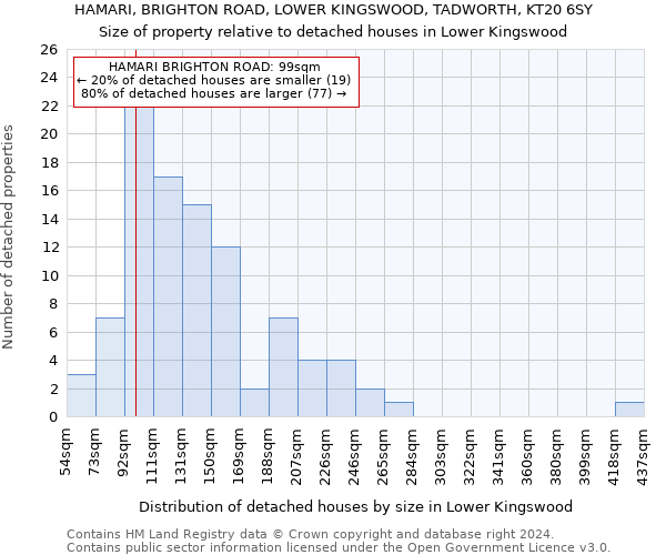 HAMARI, BRIGHTON ROAD, LOWER KINGSWOOD, TADWORTH, KT20 6SY: Size of property relative to detached houses in Lower Kingswood