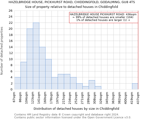 HAZELBRIDGE HOUSE, PICKHURST ROAD, CHIDDINGFOLD, GODALMING, GU8 4TS: Size of property relative to detached houses in Chiddingfold