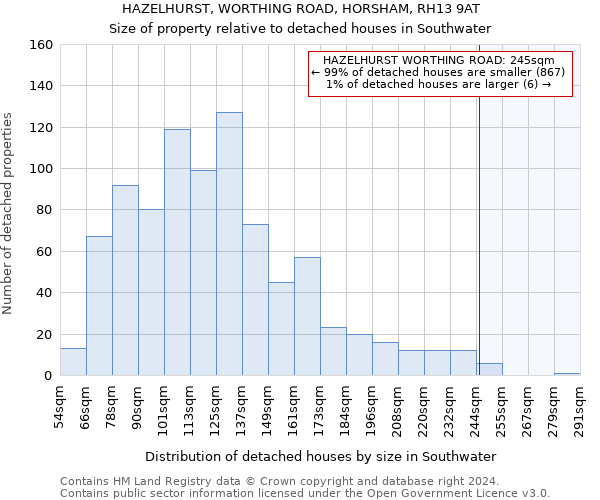 HAZELHURST, WORTHING ROAD, HORSHAM, RH13 9AT: Size of property relative to detached houses in Southwater