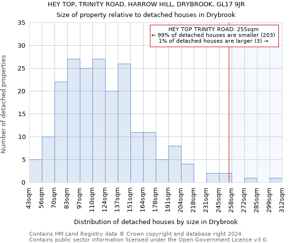 HEY TOP, TRINITY ROAD, HARROW HILL, DRYBROOK, GL17 9JR: Size of property relative to detached houses in Drybrook