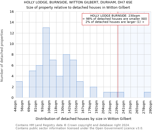 HOLLY LODGE, BURNSIDE, WITTON GILBERT, DURHAM, DH7 6SE: Size of property relative to detached houses in Witton Gilbert