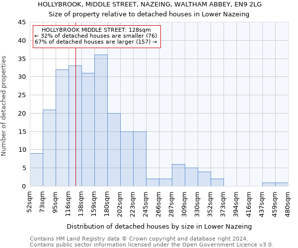 HOLLYBROOK, MIDDLE STREET, NAZEING, WALTHAM ABBEY, EN9 2LG: Size of property relative to detached houses in Lower Nazeing