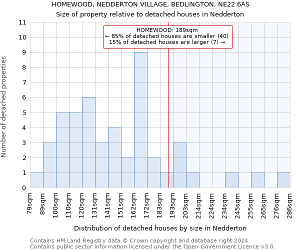 HOMEWOOD, NEDDERTON VILLAGE, BEDLINGTON, NE22 6AS: Size of property relative to detached houses in Nedderton
