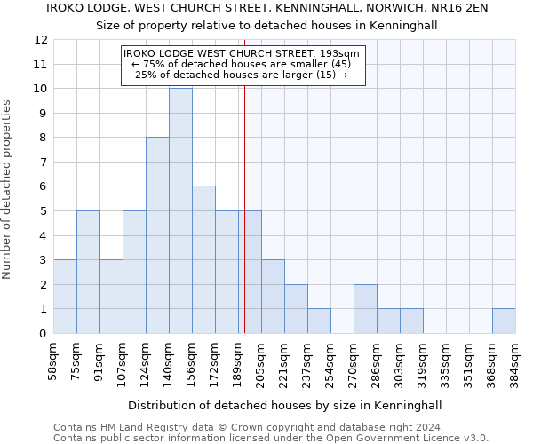 IROKO LODGE, WEST CHURCH STREET, KENNINGHALL, NORWICH, NR16 2EN: Size of property relative to detached houses in Kenninghall