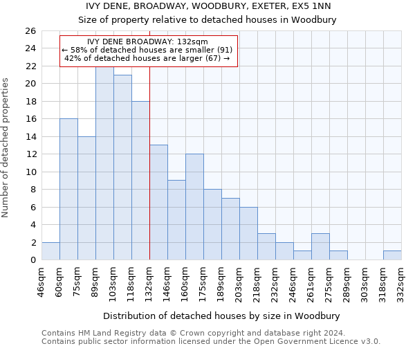 IVY DENE, BROADWAY, WOODBURY, EXETER, EX5 1NN: Size of property relative to detached houses in Woodbury