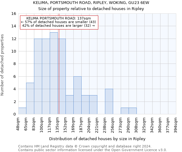 KELIMA, PORTSMOUTH ROAD, RIPLEY, WOKING, GU23 6EW: Size of property relative to detached houses in Ripley
