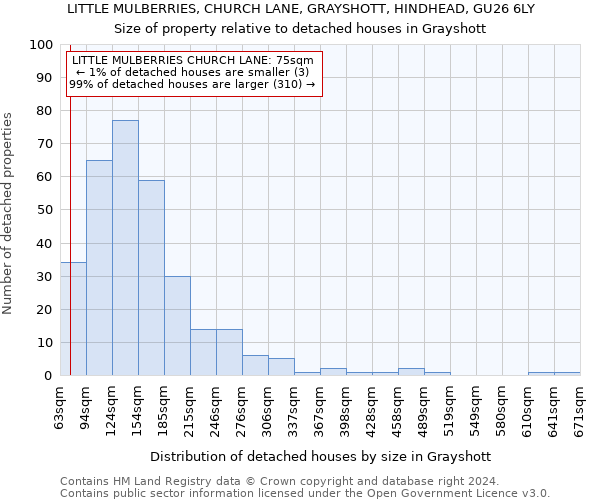 LITTLE MULBERRIES, CHURCH LANE, GRAYSHOTT, HINDHEAD, GU26 6LY: Size of property relative to detached houses in Grayshott