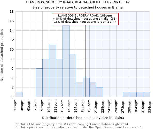 LLAMEDOS, SURGERY ROAD, BLAINA, ABERTILLERY, NP13 3AY: Size of property relative to detached houses in Blaina