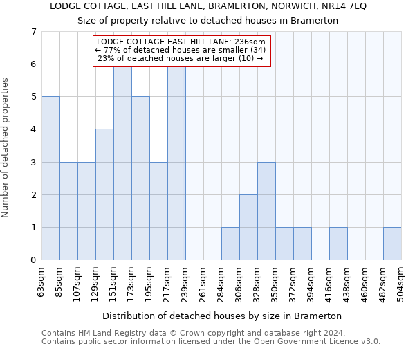 LODGE COTTAGE, EAST HILL LANE, BRAMERTON, NORWICH, NR14 7EQ: Size of property relative to detached houses in Bramerton