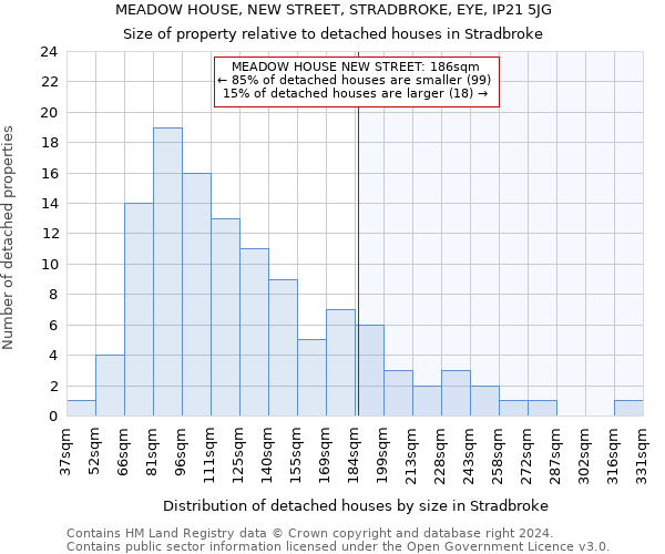 MEADOW HOUSE, NEW STREET, STRADBROKE, EYE, IP21 5JG: Size of property relative to detached houses in Stradbroke