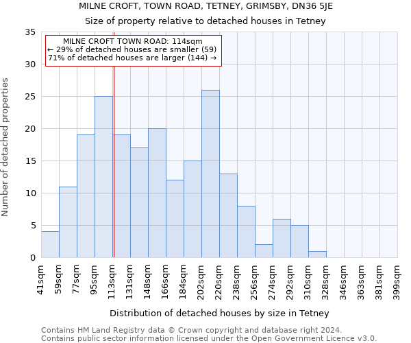 MILNE CROFT, TOWN ROAD, TETNEY, GRIMSBY, DN36 5JE: Size of property relative to detached houses in Tetney