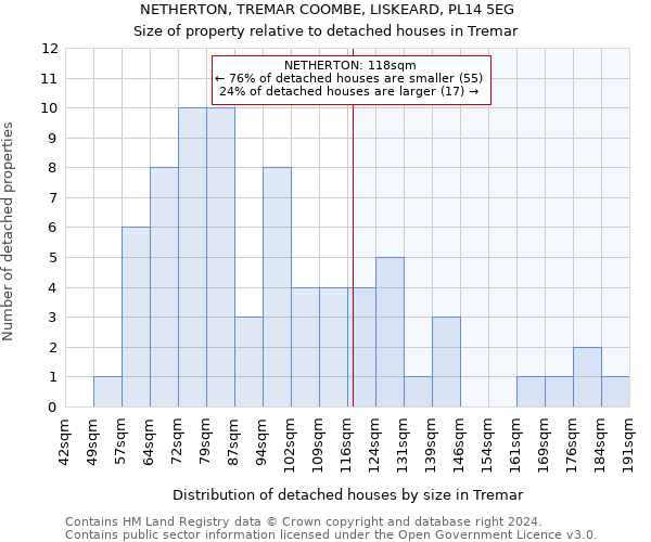 NETHERTON, TREMAR COOMBE, LISKEARD, PL14 5EG: Size of property relative to detached houses in Tremar