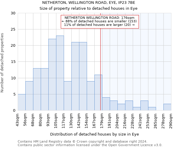 NETHERTON, WELLINGTON ROAD, EYE, IP23 7BE: Size of property relative to detached houses in Eye