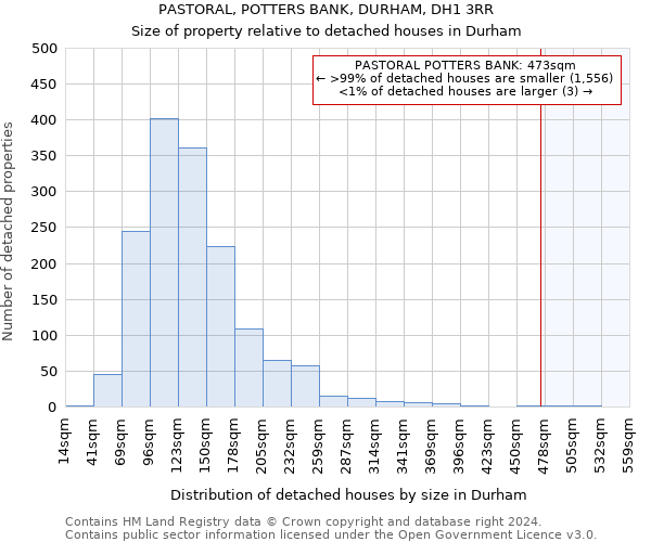 PASTORAL, POTTERS BANK, DURHAM, DH1 3RR: Size of property relative to detached houses in Durham