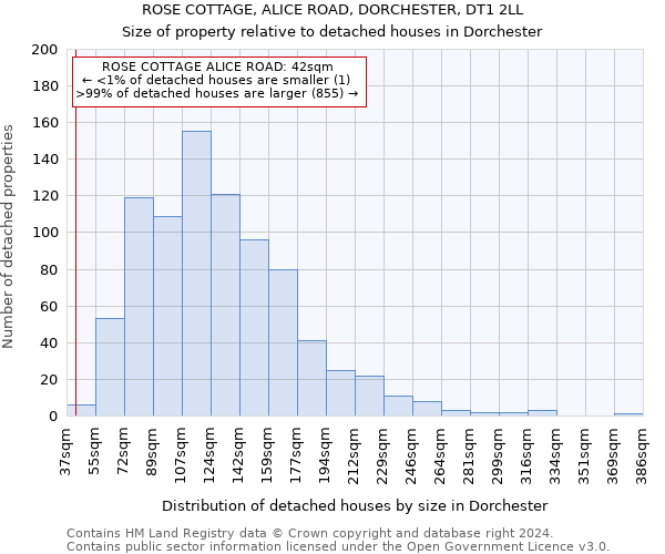 ROSE COTTAGE, ALICE ROAD, DORCHESTER, DT1 2LL: Size of property relative to detached houses in Dorchester