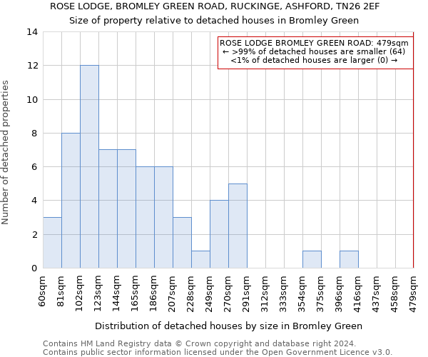 ROSE LODGE, BROMLEY GREEN ROAD, RUCKINGE, ASHFORD, TN26 2EF: Size of property relative to detached houses in Bromley Green
