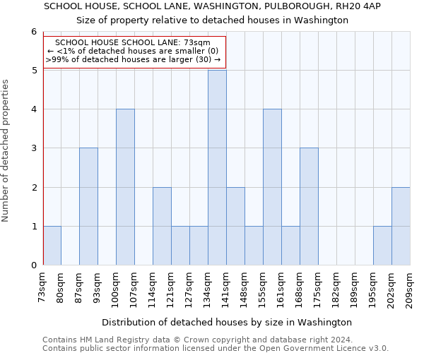 SCHOOL HOUSE, SCHOOL LANE, WASHINGTON, PULBOROUGH, RH20 4AP: Size of property relative to detached houses in Washington
