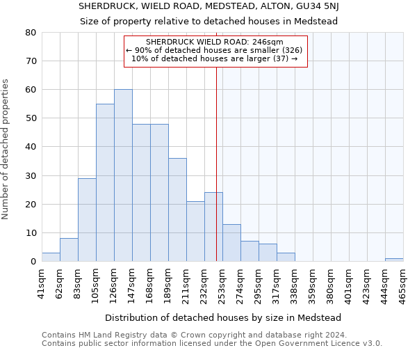 SHERDRUCK, WIELD ROAD, MEDSTEAD, ALTON, GU34 5NJ: Size of property relative to detached houses in Medstead