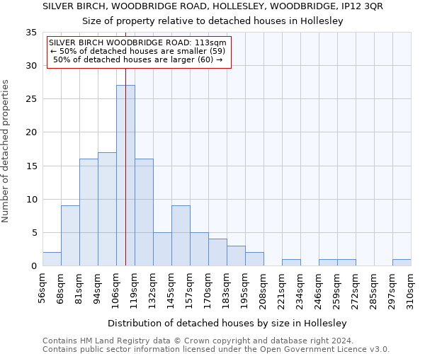 SILVER BIRCH, WOODBRIDGE ROAD, HOLLESLEY, WOODBRIDGE, IP12 3QR: Size of property relative to detached houses in Hollesley