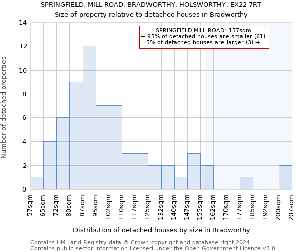 SPRINGFIELD, MILL ROAD, BRADWORTHY, HOLSWORTHY, EX22 7RT: Size of property relative to detached houses in Bradworthy