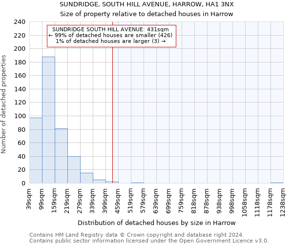 SUNDRIDGE, SOUTH HILL AVENUE, HARROW, HA1 3NX: Size of property relative to detached houses in Harrow