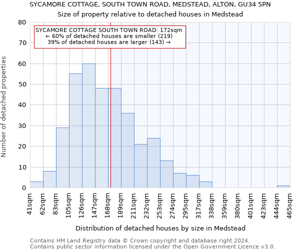 SYCAMORE COTTAGE, SOUTH TOWN ROAD, MEDSTEAD, ALTON, GU34 5PN: Size of property relative to detached houses in Medstead
