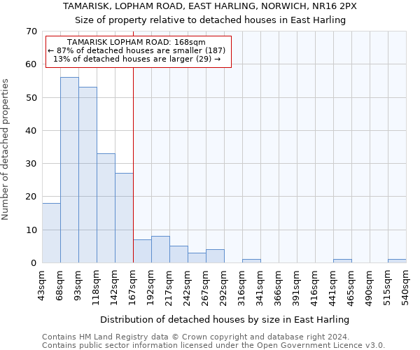 TAMARISK, LOPHAM ROAD, EAST HARLING, NORWICH, NR16 2PX: Size of property relative to detached houses in East Harling