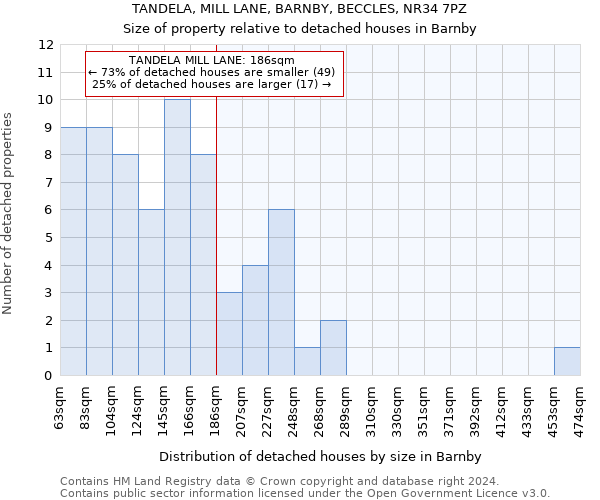 TANDELA, MILL LANE, BARNBY, BECCLES, NR34 7PZ: Size of property relative to detached houses in Barnby