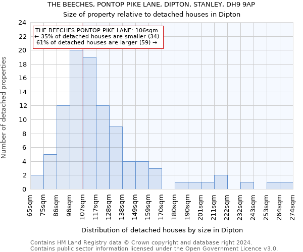 THE BEECHES, PONTOP PIKE LANE, DIPTON, STANLEY, DH9 9AP: Size of property relative to detached houses in Dipton