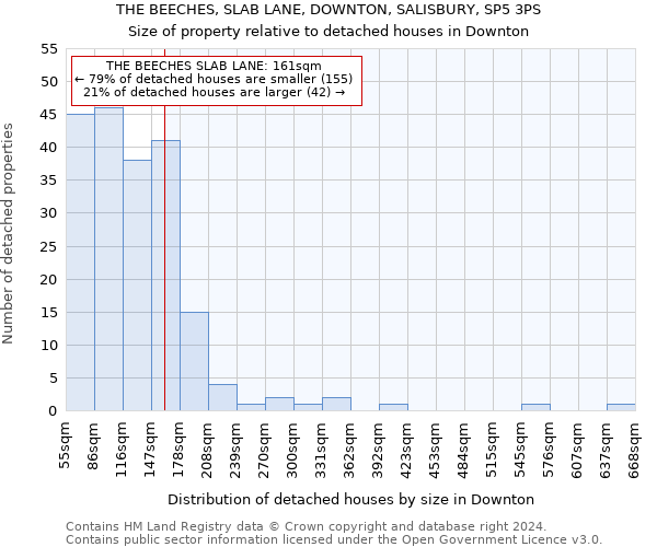 THE BEECHES, SLAB LANE, DOWNTON, SALISBURY, SP5 3PS: Size of property relative to detached houses in Downton