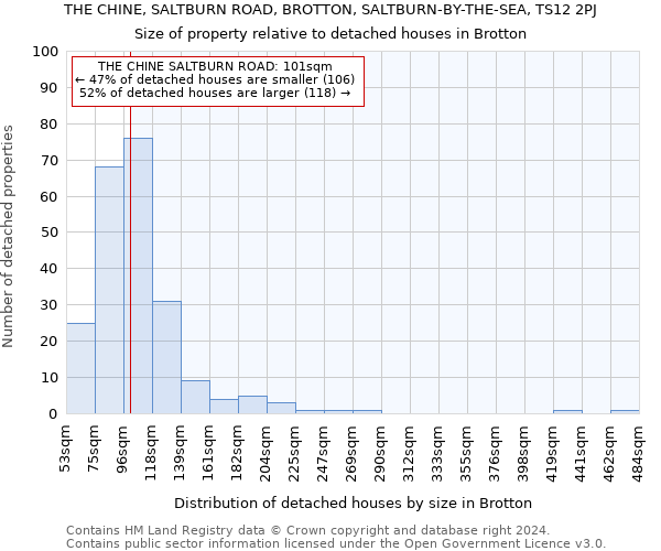 THE CHINE, SALTBURN ROAD, BROTTON, SALTBURN-BY-THE-SEA, TS12 2PJ: Size of property relative to detached houses in Brotton