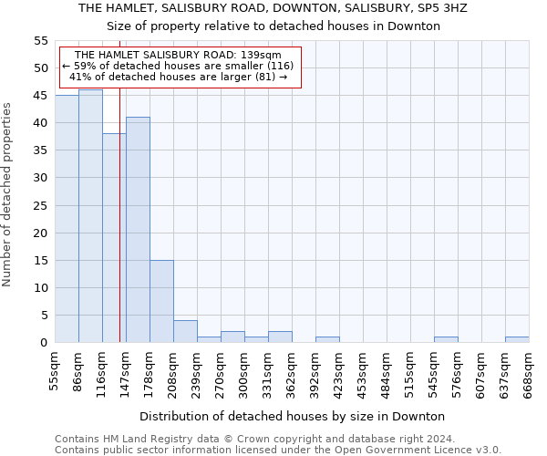THE HAMLET, SALISBURY ROAD, DOWNTON, SALISBURY, SP5 3HZ: Size of property relative to detached houses in Downton