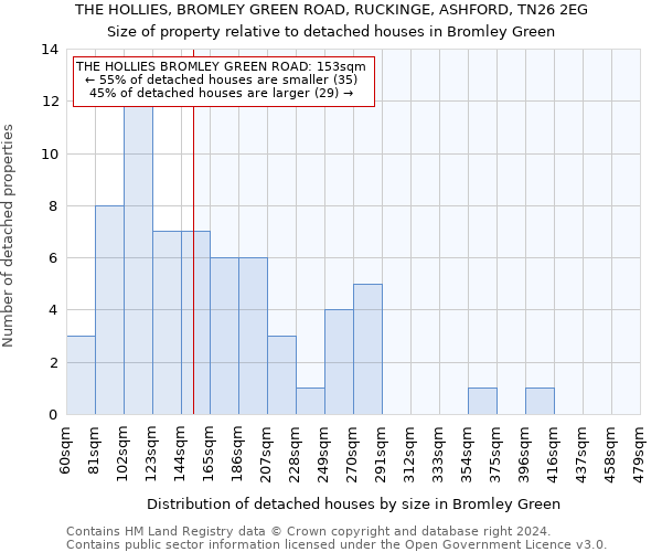 THE HOLLIES, BROMLEY GREEN ROAD, RUCKINGE, ASHFORD, TN26 2EG: Size of property relative to detached houses in Bromley Green