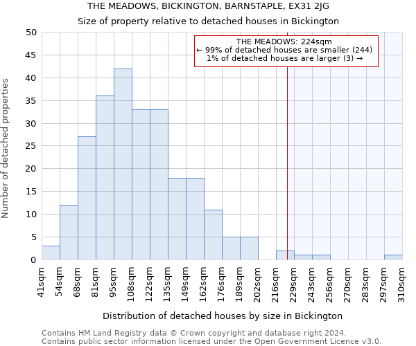 THE MEADOWS, BICKINGTON, BARNSTAPLE, EX31 2JG: Size of property relative to detached houses in Bickington