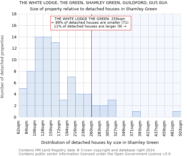 THE WHITE LODGE, THE GREEN, SHAMLEY GREEN, GUILDFORD, GU5 0UA: Size of property relative to detached houses in Shamley Green