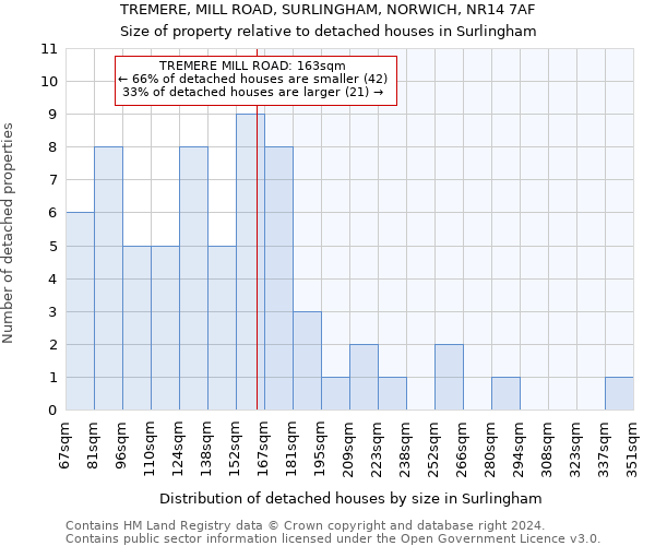 TREMERE, MILL ROAD, SURLINGHAM, NORWICH, NR14 7AF: Size of property relative to detached houses in Surlingham