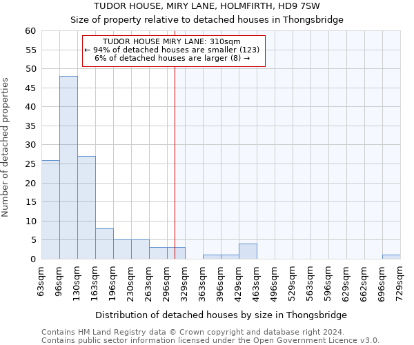 TUDOR HOUSE, MIRY LANE, HOLMFIRTH, HD9 7SW: Size of property relative to detached houses in Thongsbridge